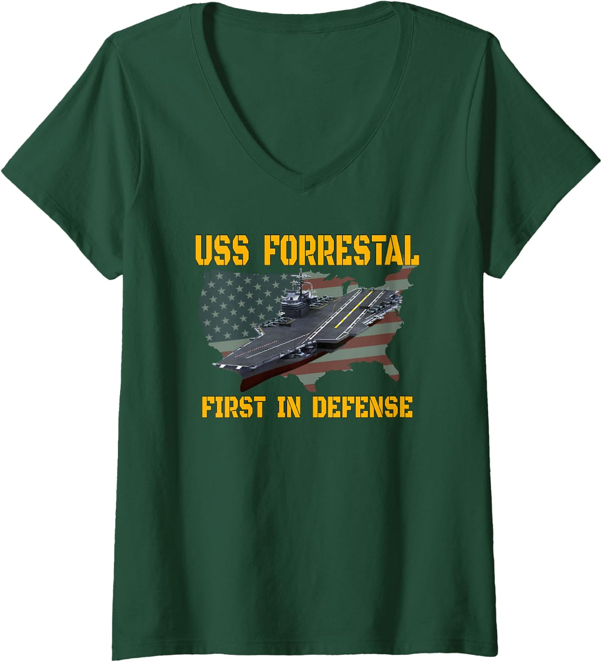 Women's USS Forrestal Aircraft Carrier Veterans Day Father Grandpa V-Neck T-Shirt - Dark Green