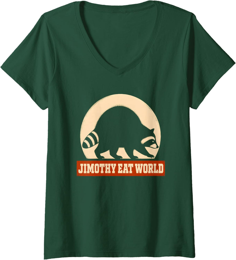 Women's Jimothy Merch Funny Raccoon Trash Panda Meme Cute Chonky V-Neck T-Shirt - Dark Green