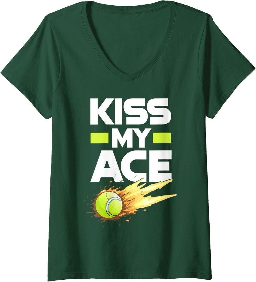 Women's Kiss My Ace Tennis Player V-Neck T-Shirt - Dark Green
