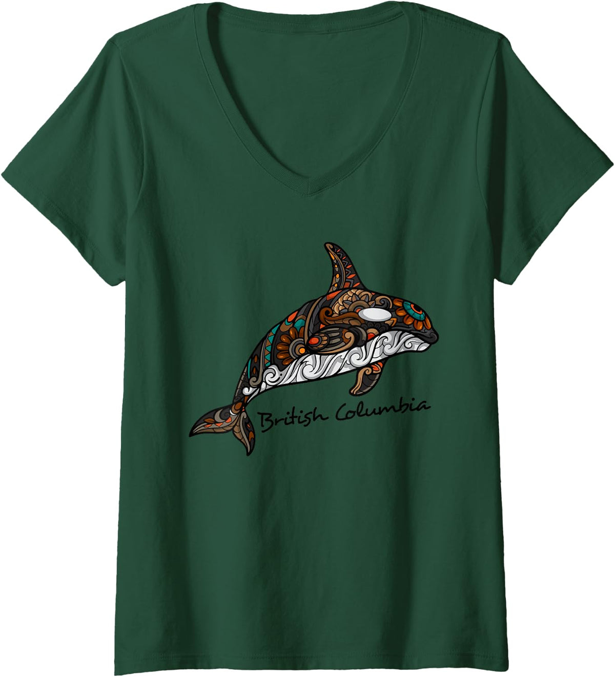 Womens Tribal Haida Gwaii BC Orca Killer Whale Aboriginal Native V-Neck T-Shirt - Dark Green