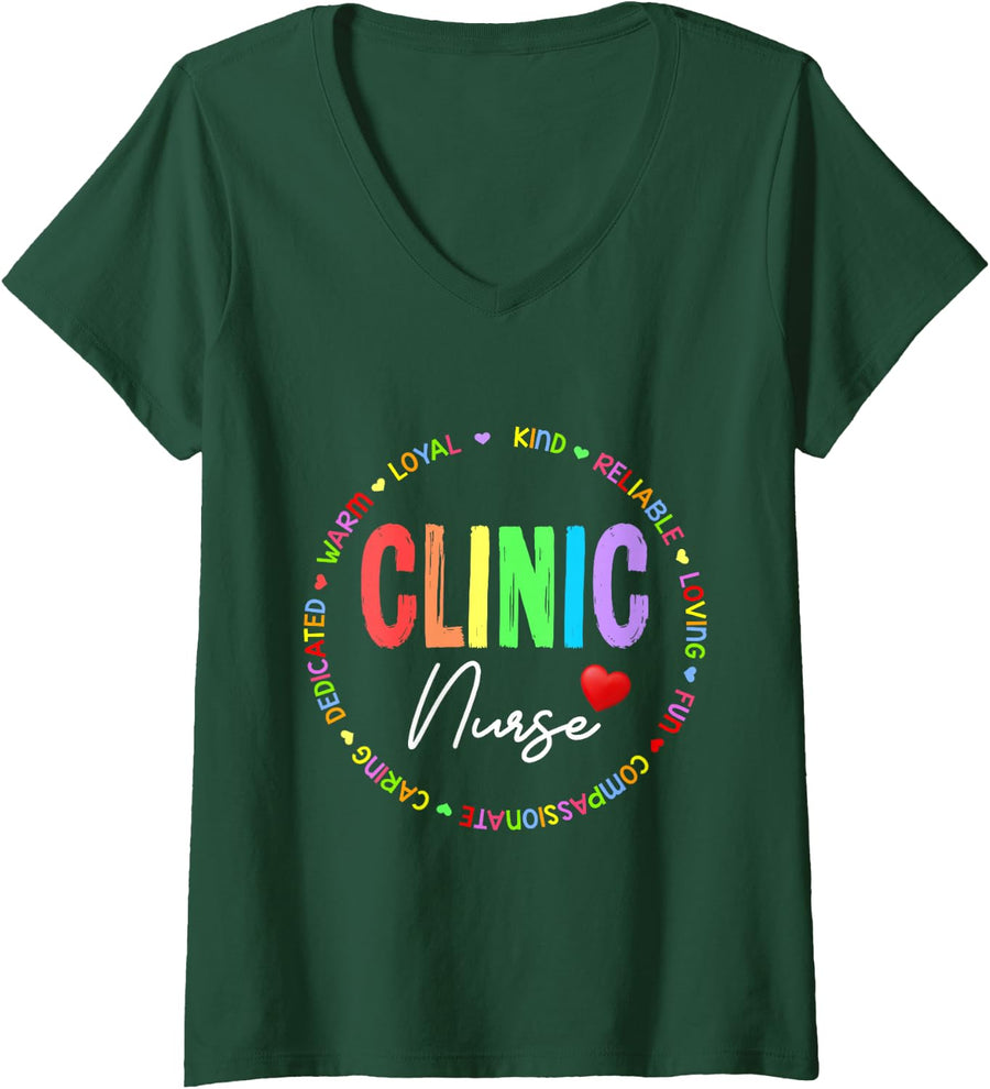 Women's Clinic Nurse for School Nurse Appreciation Week Back School V-Neck T-Shirt - Dark Green