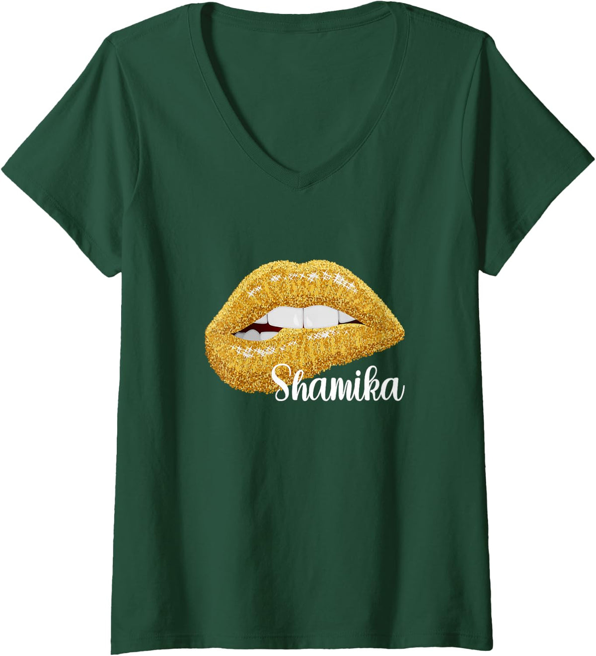 Women's Shamika - First Name Gift V-Neck T-Shirt - Dark Green