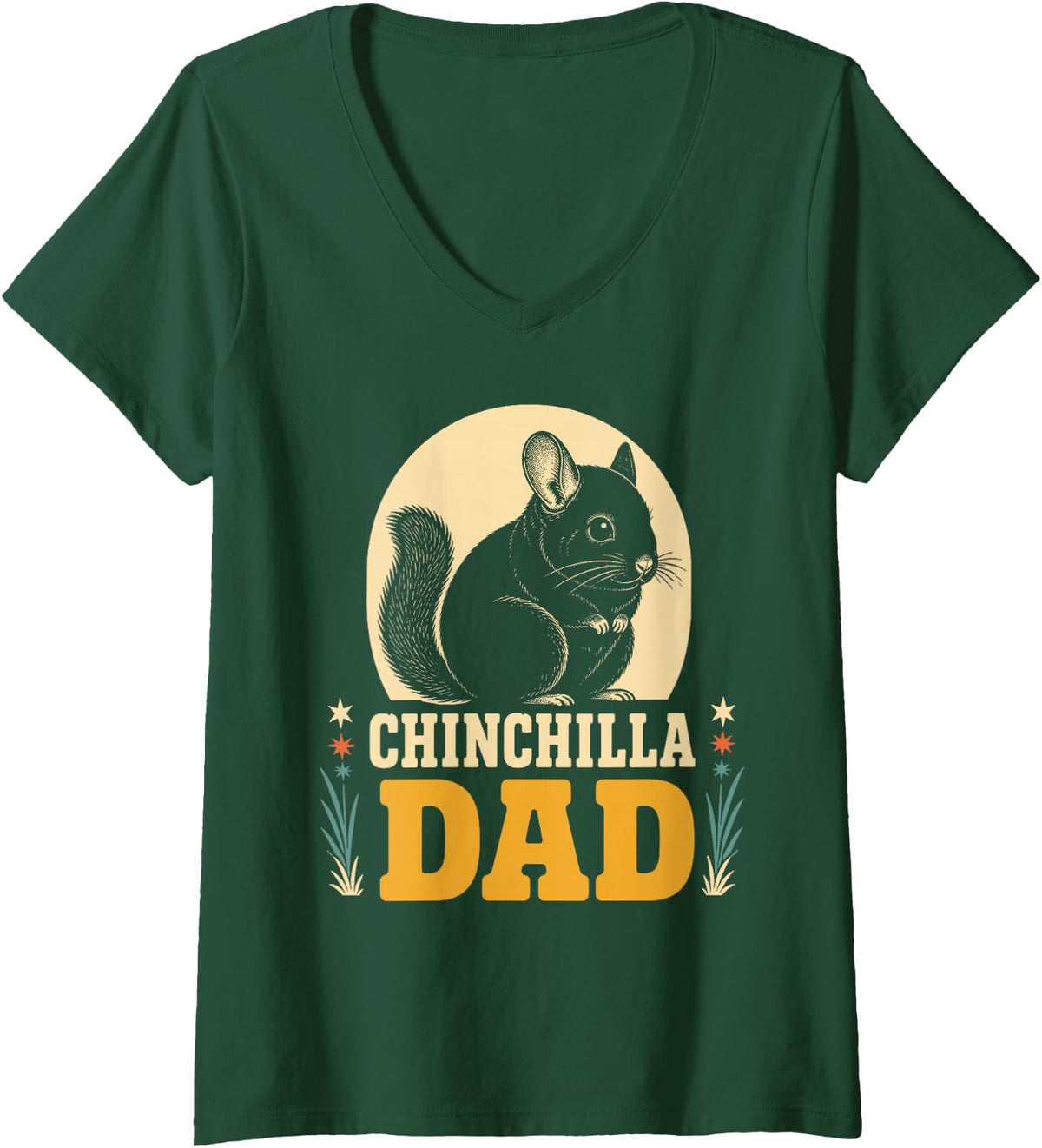 Women's Chinchilla Dad Art for Men Boys Animal Owner Chinchilla Dad V-Neck T-Shirt - Dark Green