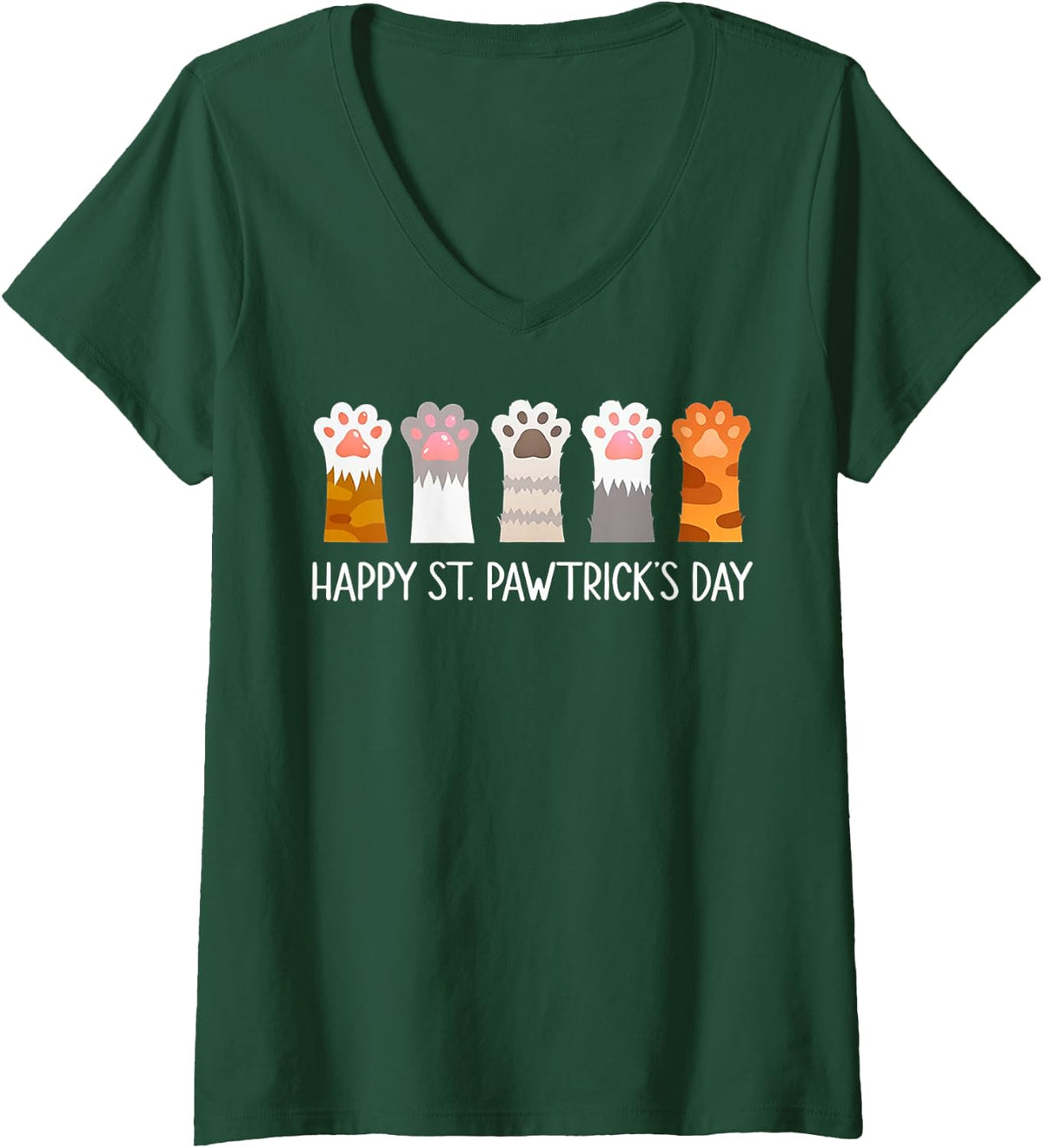 Women's Happy St. Pawtrick's Day V-Neck T-Shirt - Dark Green