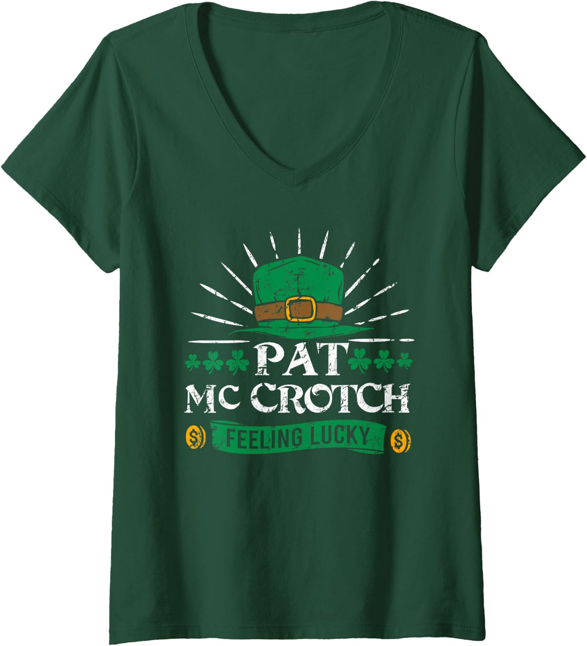 Womens Pat Mc Crotch, Funny St Patrick's V-Neck T-Shirt - Dark Green