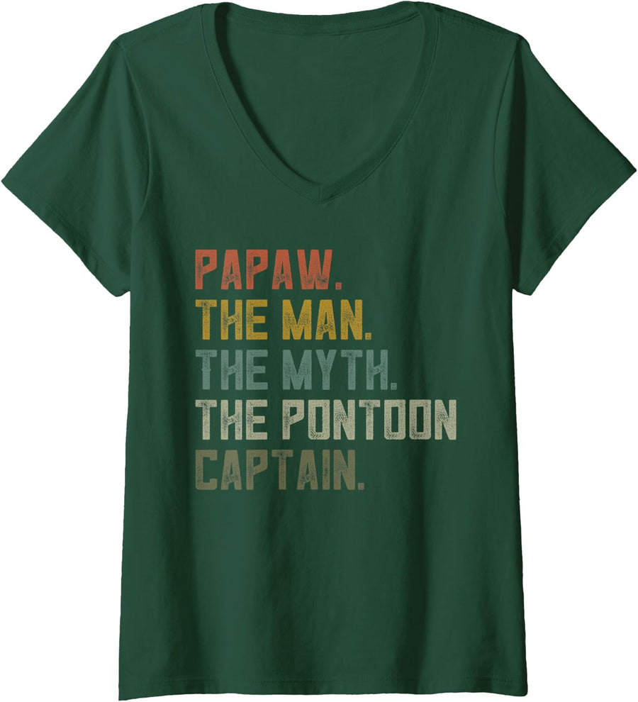 Women's Sailing Boat Papaw Shirt Pontoon Captain Apparel Boating Men V-Neck T-Shirt - Dark Green