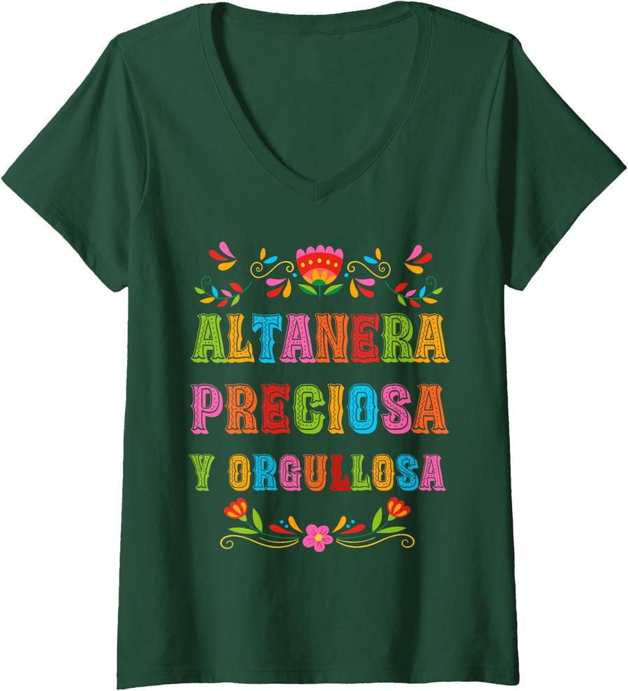 Womens Altanera, preciosa y orgullosa Cute Latina V-Neck T-Shirt - Dark Green