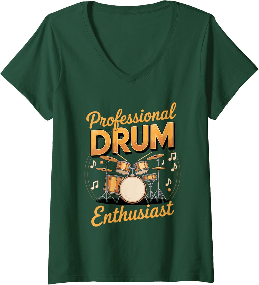 Women's Professional Drum Enthusiast Drums Drummer Percussion V-Neck T-Shirt - Dark Green