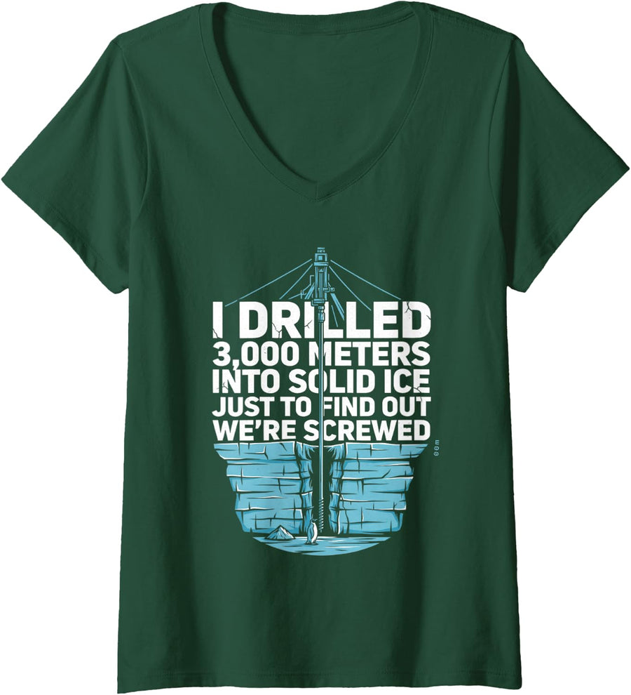 Women's Funny Paleoclimatologist Ice Core Climate Science V-Neck T-Shirt - Dark Green
