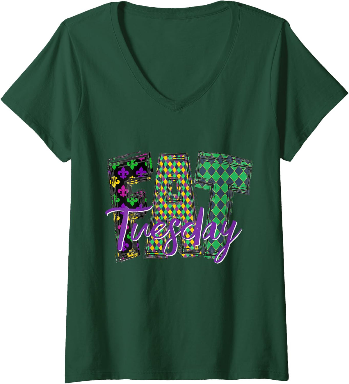 Women's Mardi Gras Fat Tuesday, Mardi Gras Party, New Orleans V-Neck T-Shirt - Dark Green