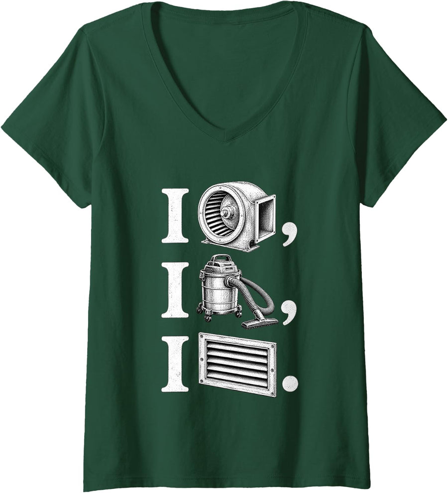 Women's Funny HVAC Tech Tools Humor AC Technician V-Neck T-Shirt - Dark Green