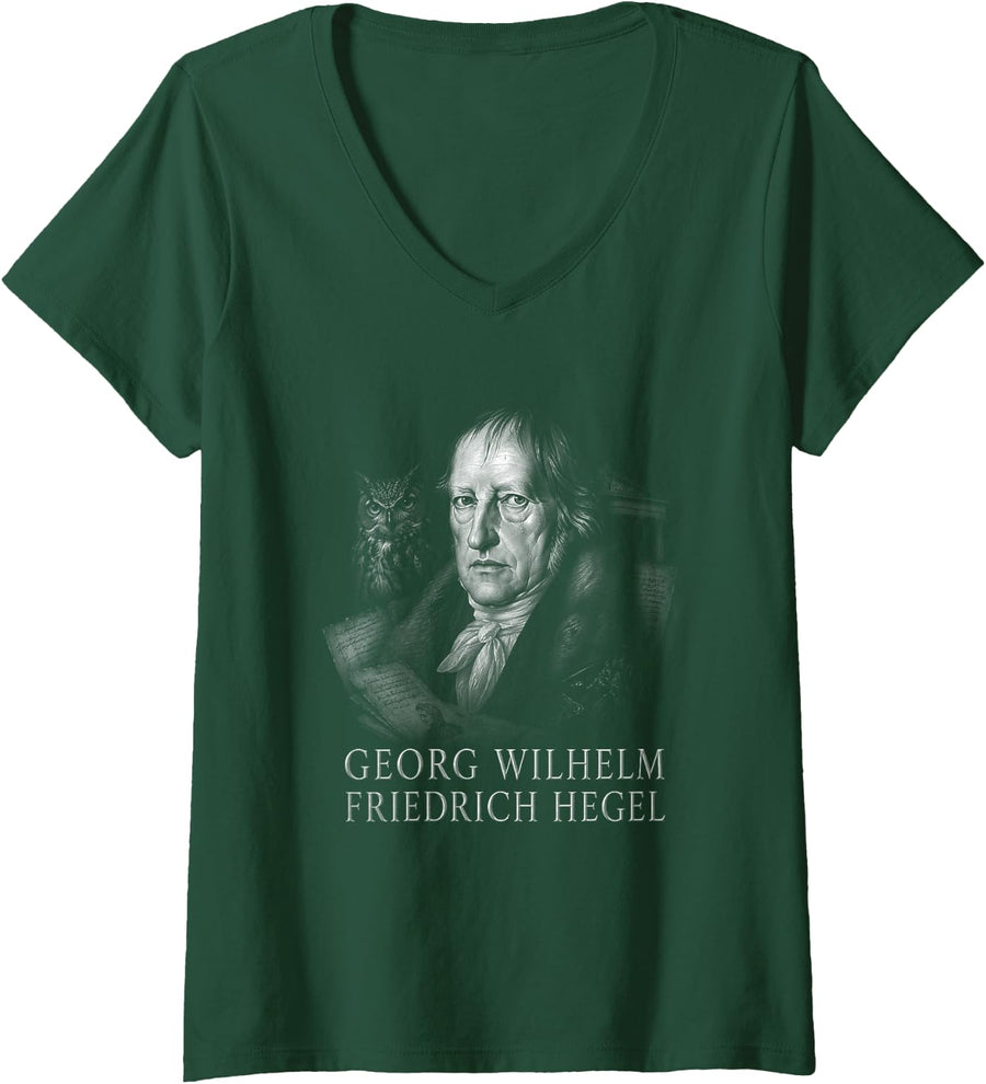 Women's German Idealism Georg Wilhelm Friedrich Hegel V-Neck T-Shirt - Dark Green