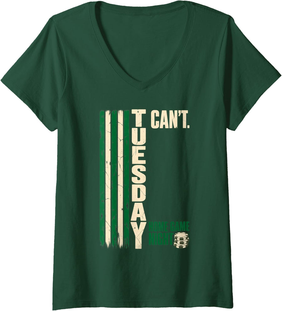 Women's Poker Player Home Game Night Card Player Funny V-Neck T-Shirt - Dark Green