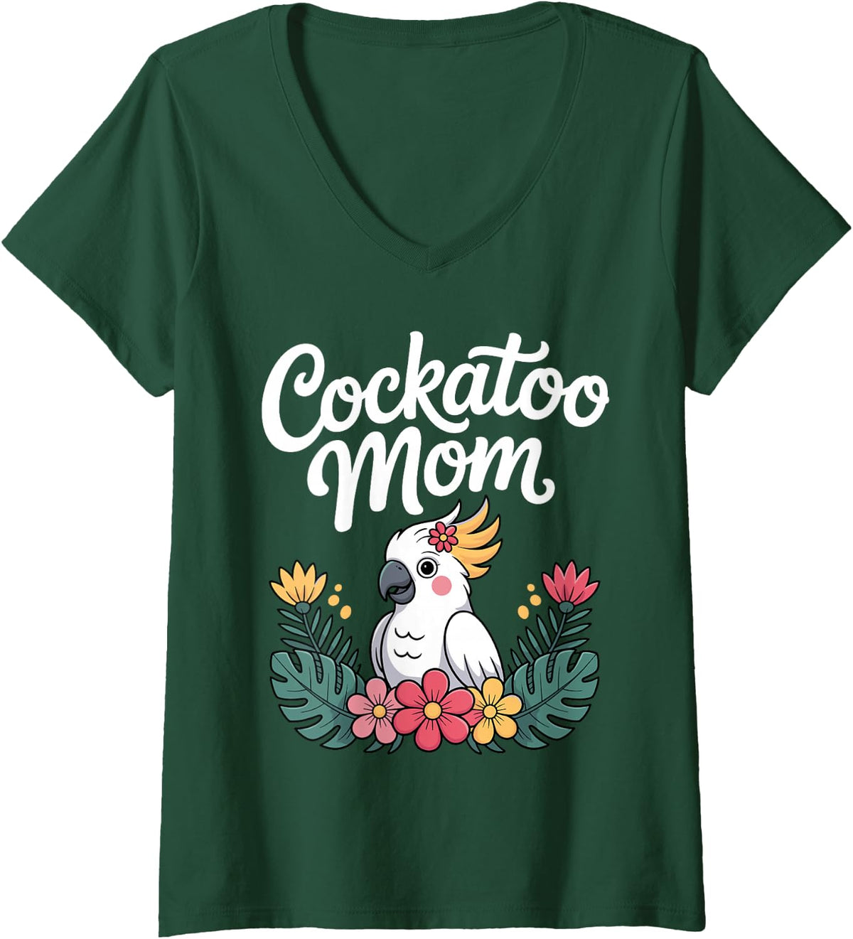 Women's Funny Cockatoo Art for Mom Women Girls Parrot Cockatoo Lover V-Neck T-Shirt - Dark Green