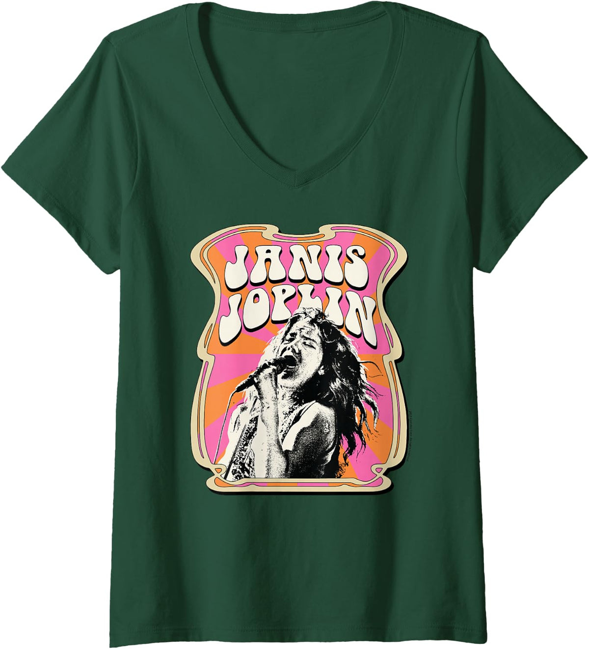 Women's Retro Poster V-Neck T-Shirt - Dark Green