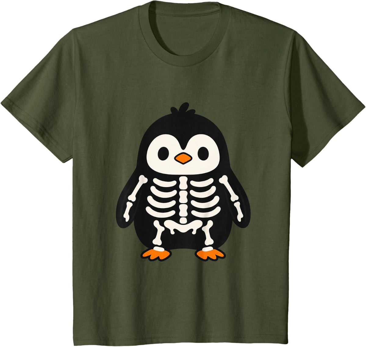 Halloween Skeleton Penguin Cute Spooky T-Shirt - Olive Green