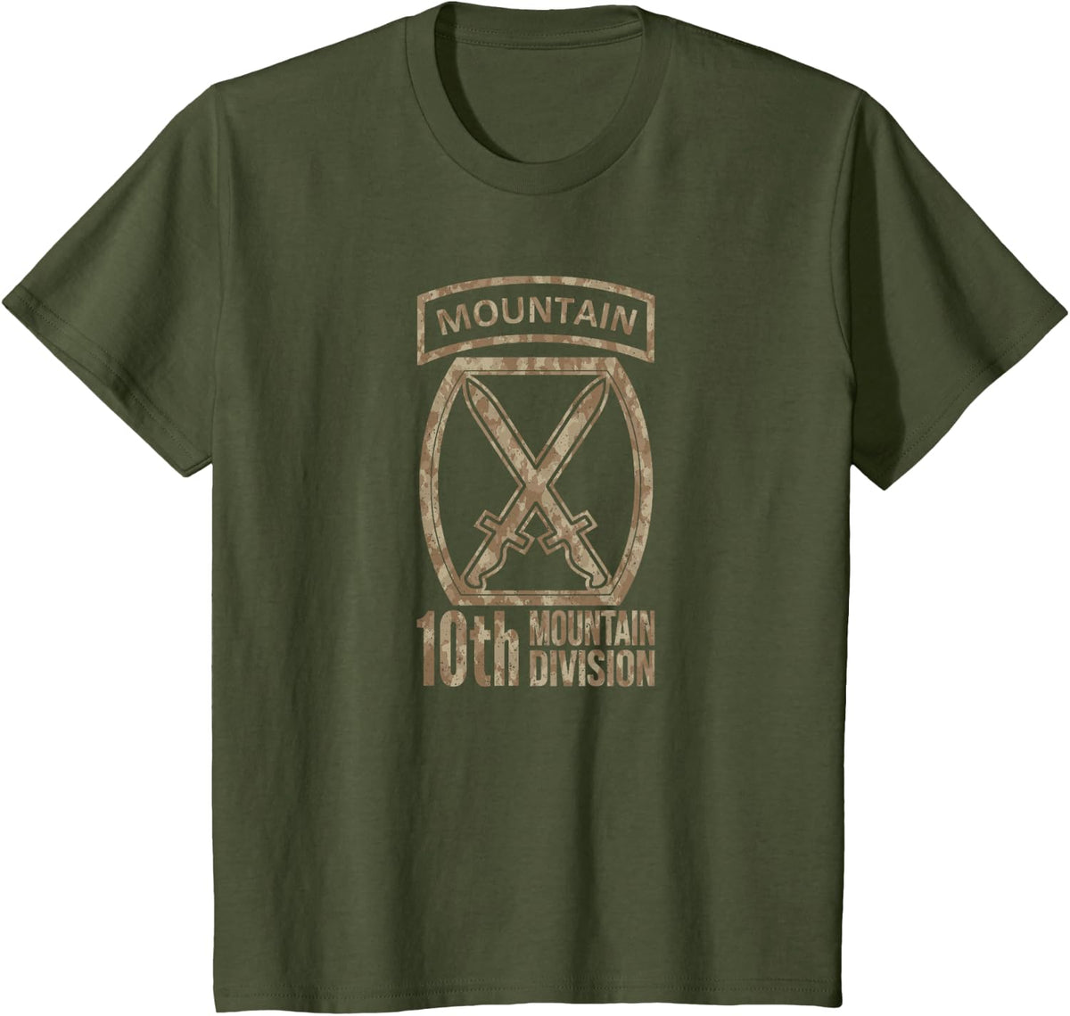10TH MOUNTAIN DIVISION ARMY INFANTRY US USA VETERAN CAMO T-Shirt - Olive Green
