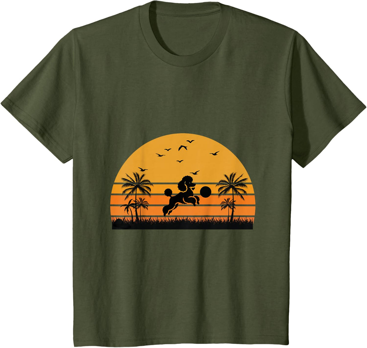 Poodle Dog Sunset Nature Lover T-Shirt - Olive Green