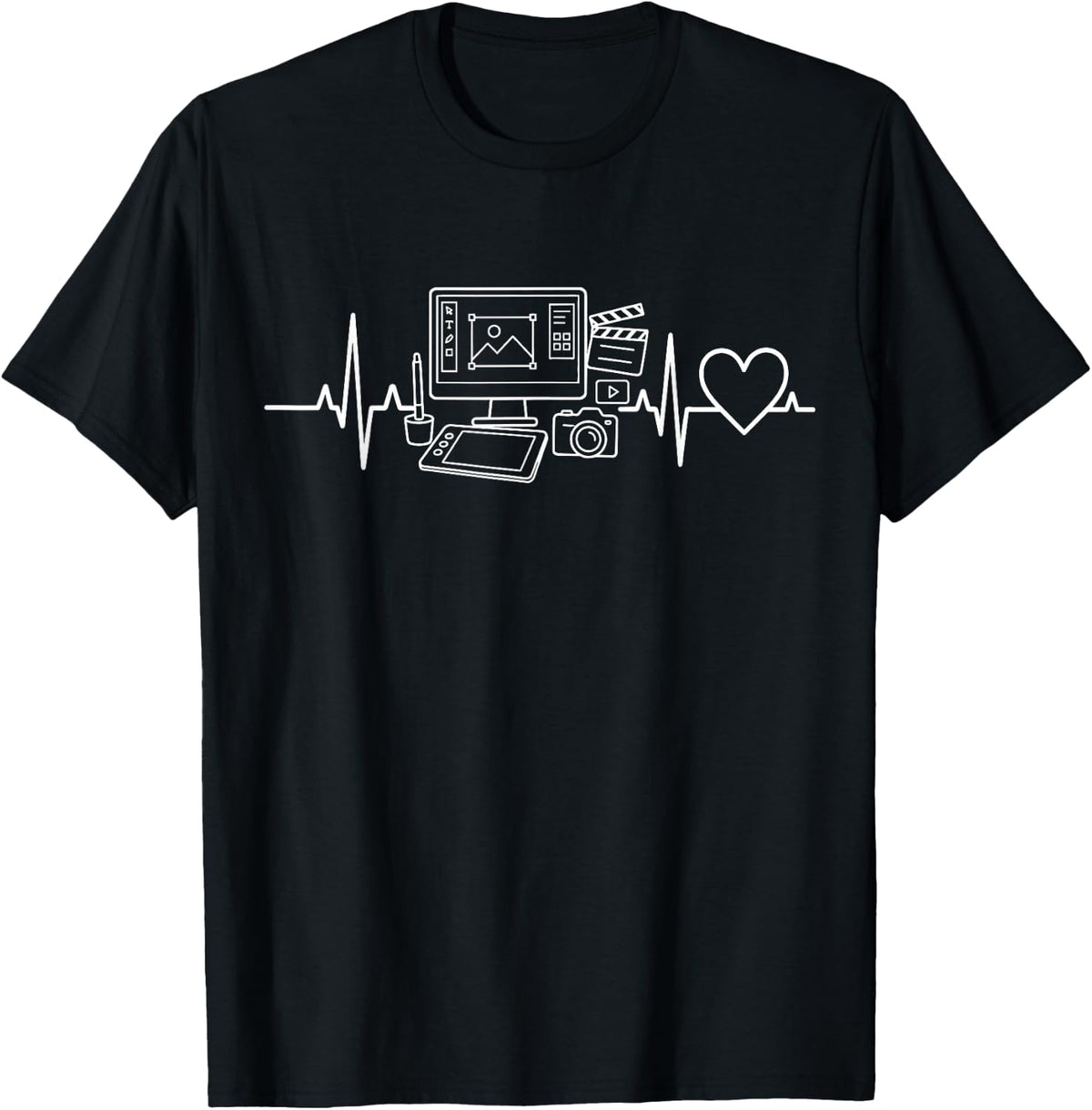 Graphic Designer Heartbeat Digital Artist Video Editor T-Shirt - Black