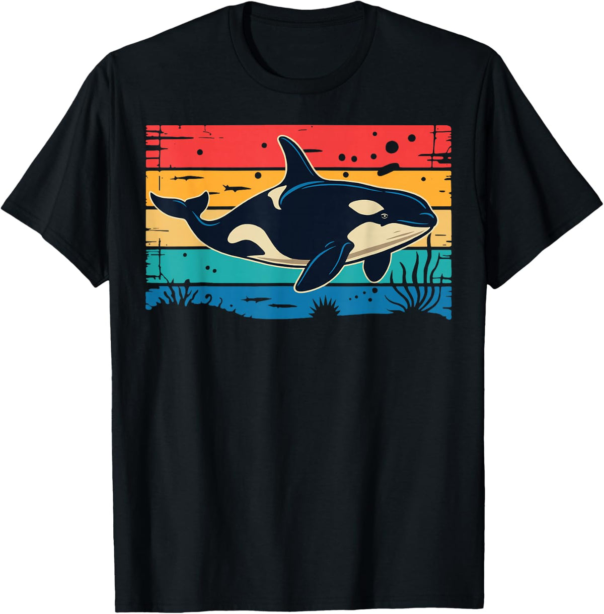 Orca Whale Retro T-Shirt - Black