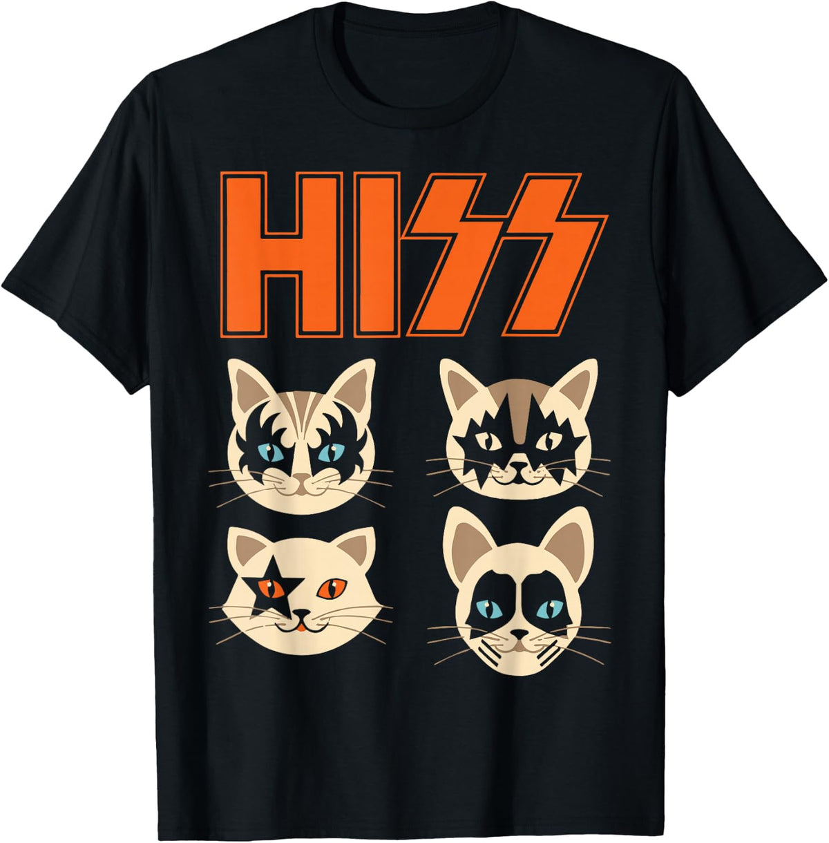 Hiss Funny Cats Kittens Rock Rockin T-Shirt - Black