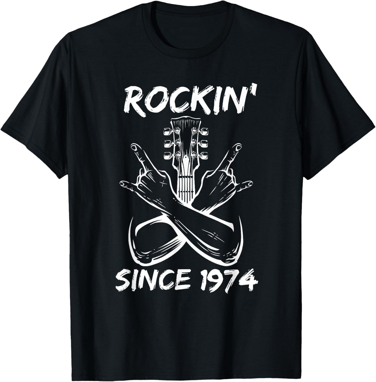Rockin' Since 1974 Rock 52nd Birthday Guitar 52 Years Old T-Shirt - Black