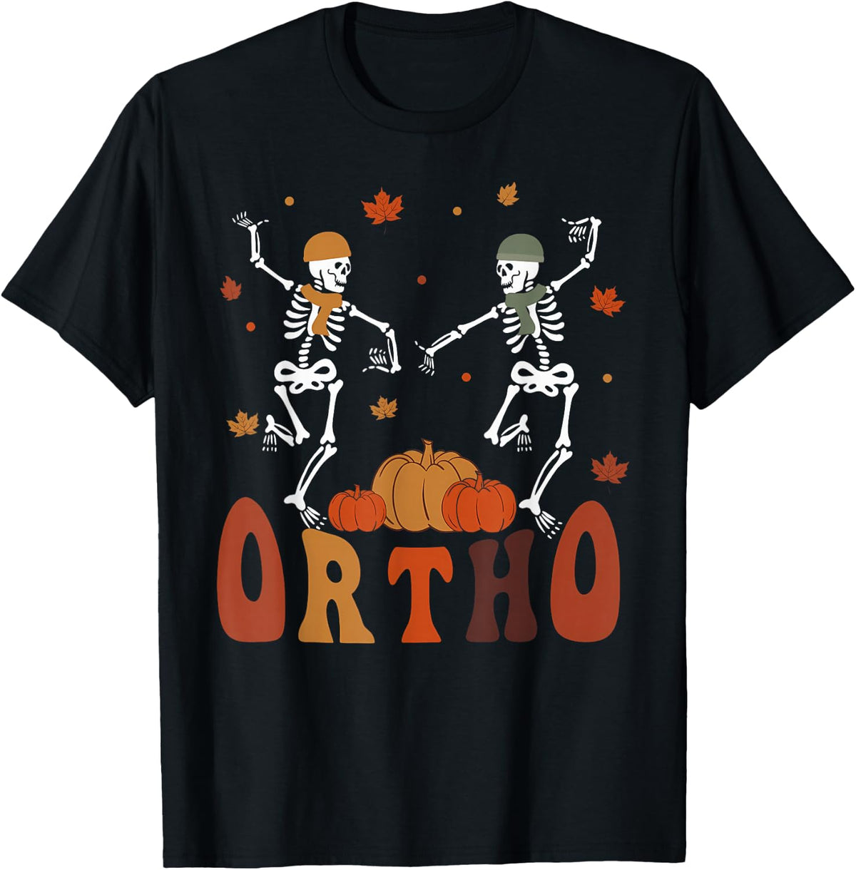 Ortho Nurse Fall Pumpkin Skeleton Dancing Orthopedic Nursing T-Shirt - Black