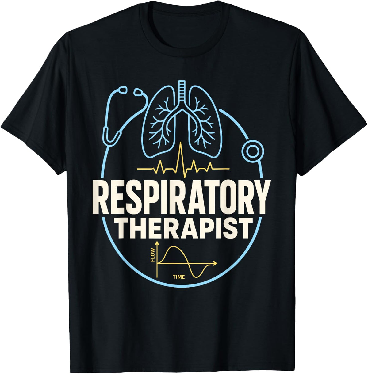 Respiratory Therapist Lungs Stethoscope Medical T-Shirt - Black