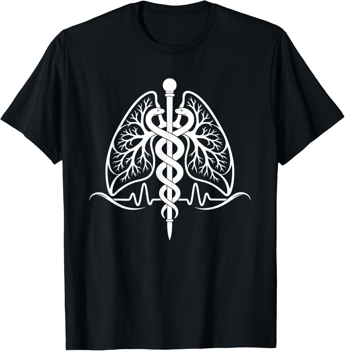 Respiratory Care Lung Caduceus with Heartbeat T-Shirt - Black