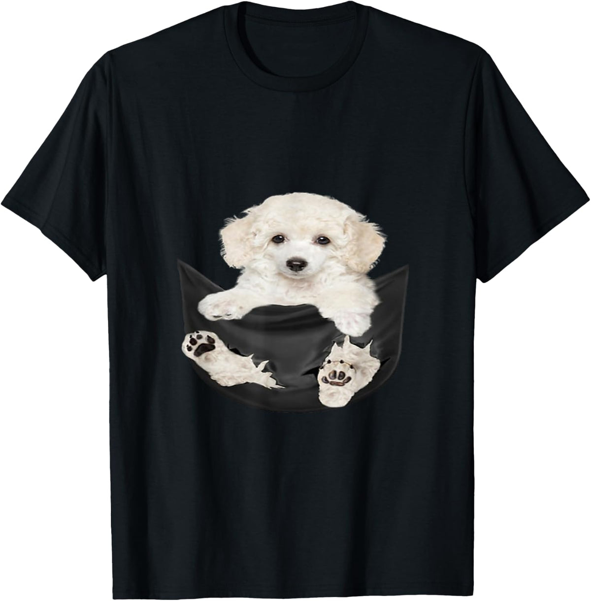 Dog Lovers Gifts White Poodle In Pocket Funny Dog Face T-Shirt - Black