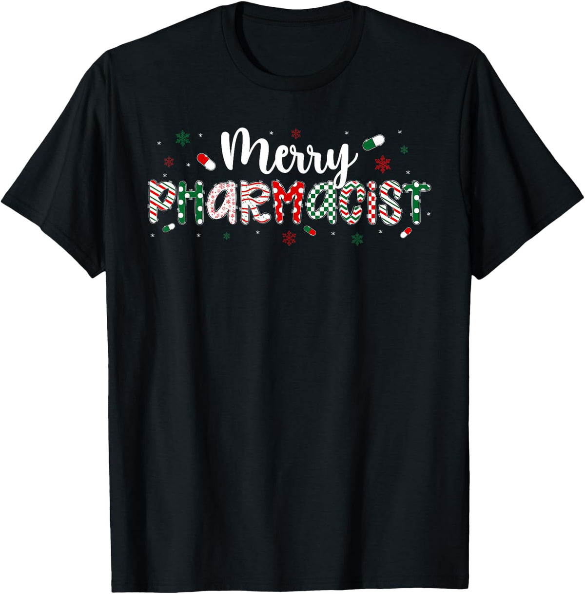 Merry Pharmacist Christmas Pharmacy Xmas Party T-Shirt - Black