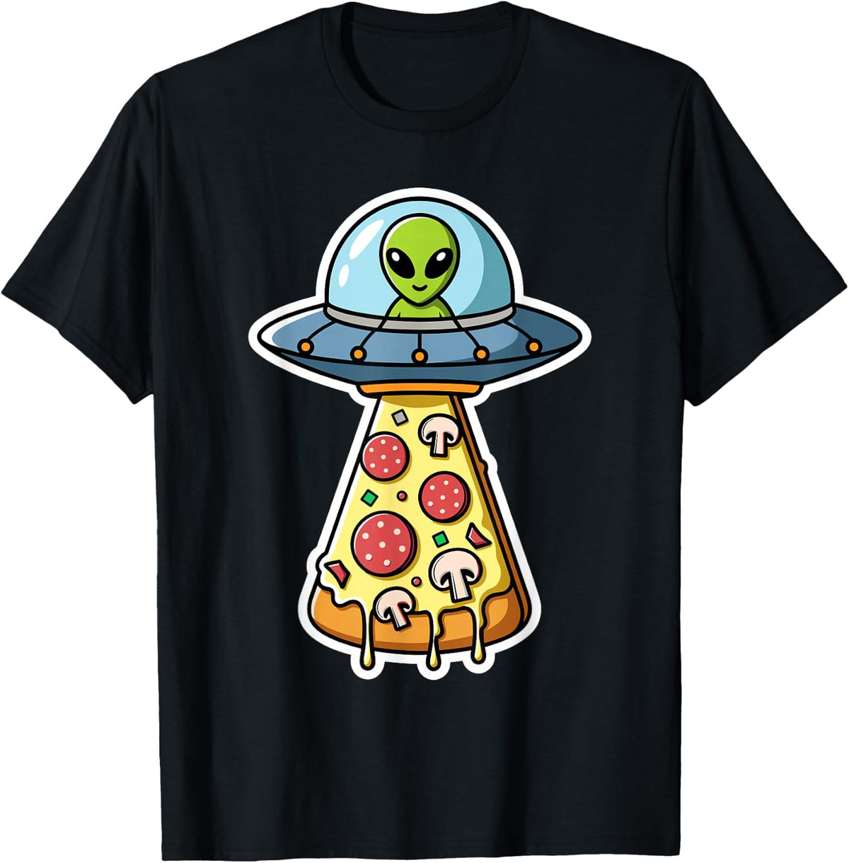 UFO Alien Pizza Abduction Extraterrestrial Kids Cosmic Space T-Shirt - Black
