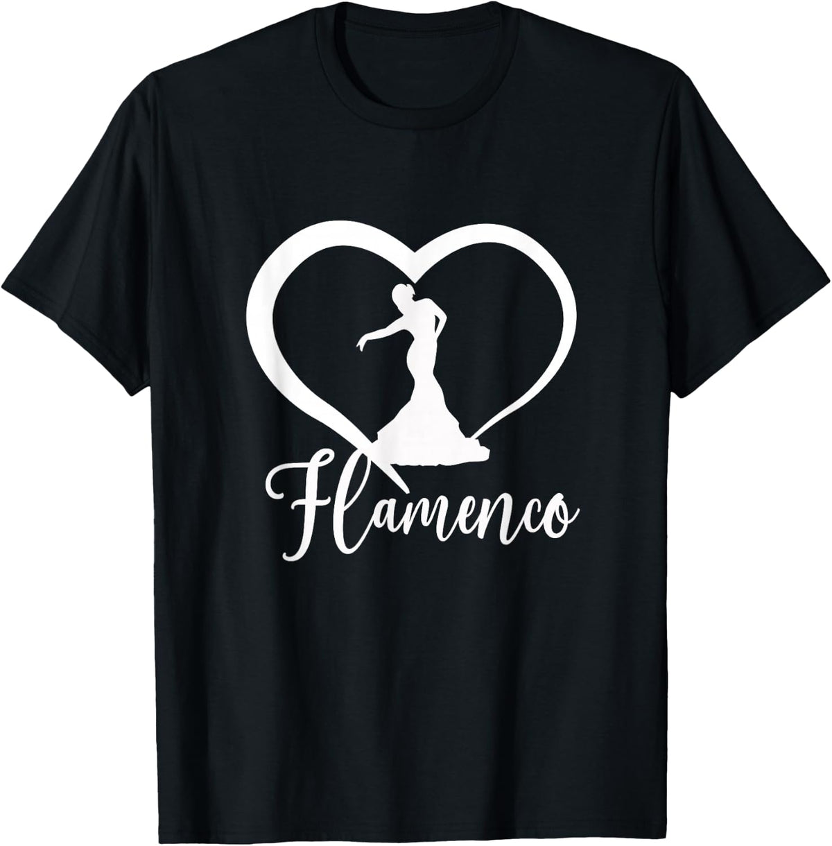 Flamenco Dancer Silhouette Heart Shape Flamenco Dance T-Shirt - Black