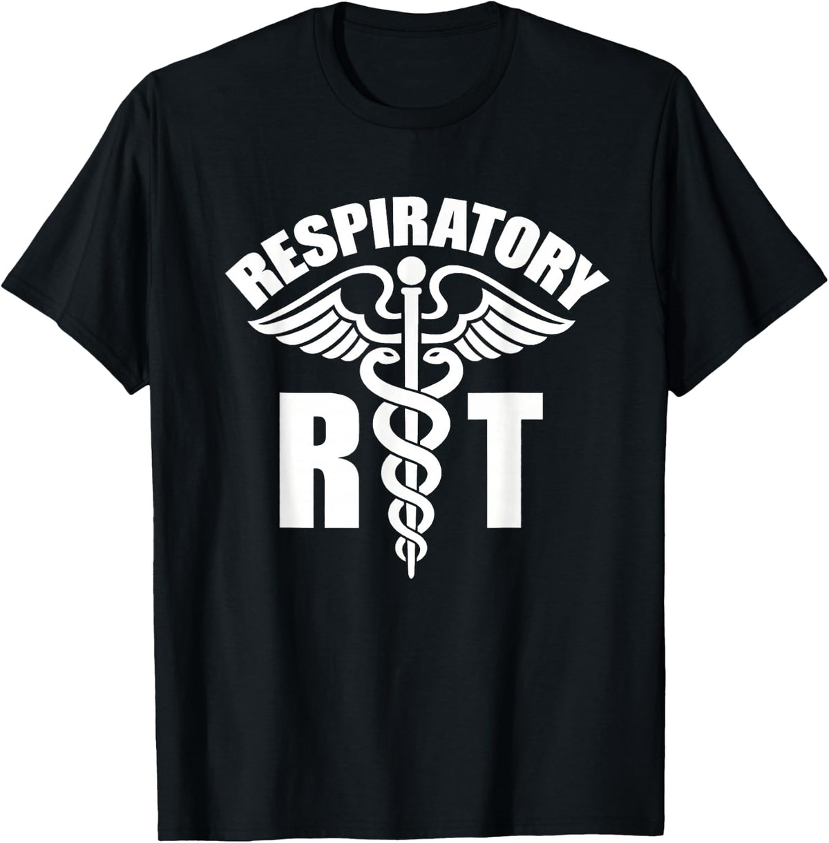 Respiratory RT Winged Caduceus Medical Emblem T-Shirt - Black
