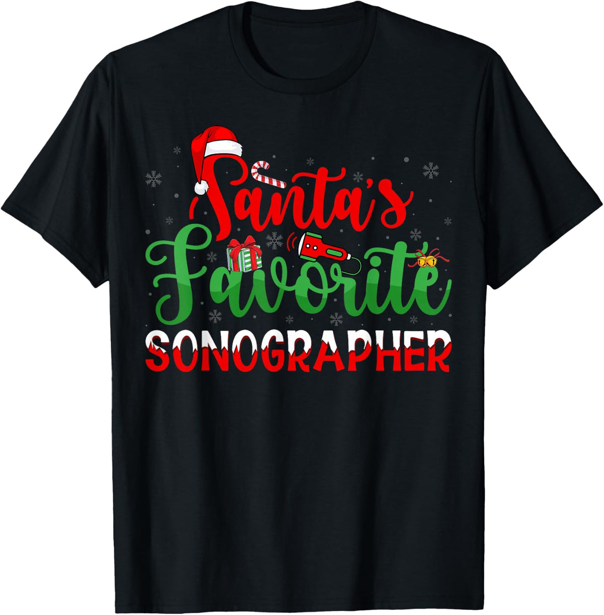 Santa's Favorite Sonographer - Sonography Christmas T-Shirt - Black