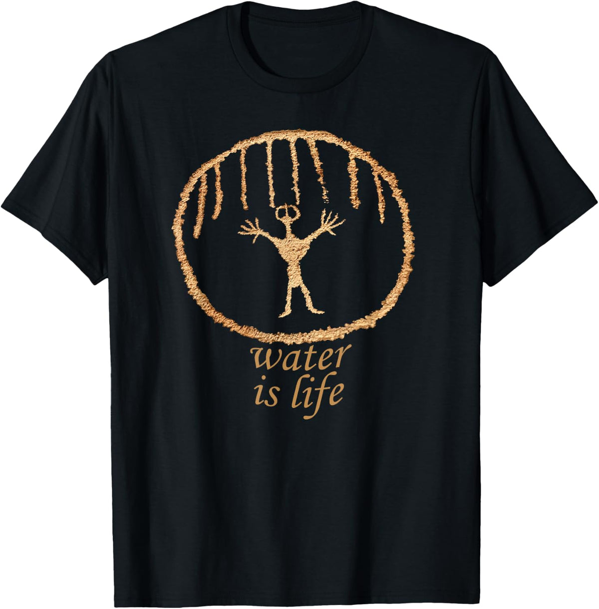 Rainmaker Petroglyph Water is Life Rock Art T-Shirt - Black