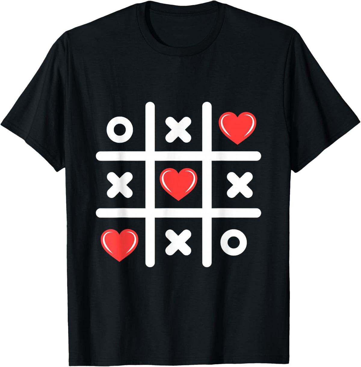 Tic Tac Toe 3 in a Row Funny Valentines Womens Men Kids T-Shirt - Black