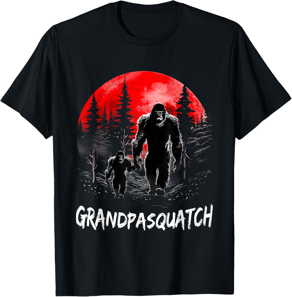 Grandpa Squatch Funny Bigfoot Dad Sasquatch Yeti Fathers day T-Shirt - Black