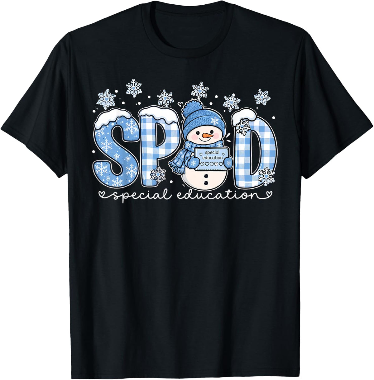 SPED Winter Snowman Christmas Special Education Teacher T-Shirt - Black