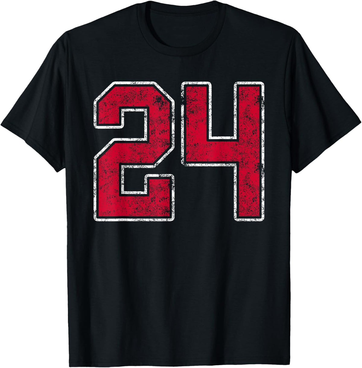Grunge Red White Number 24 Jersey Player Uniform #24 T-Shirt - Black