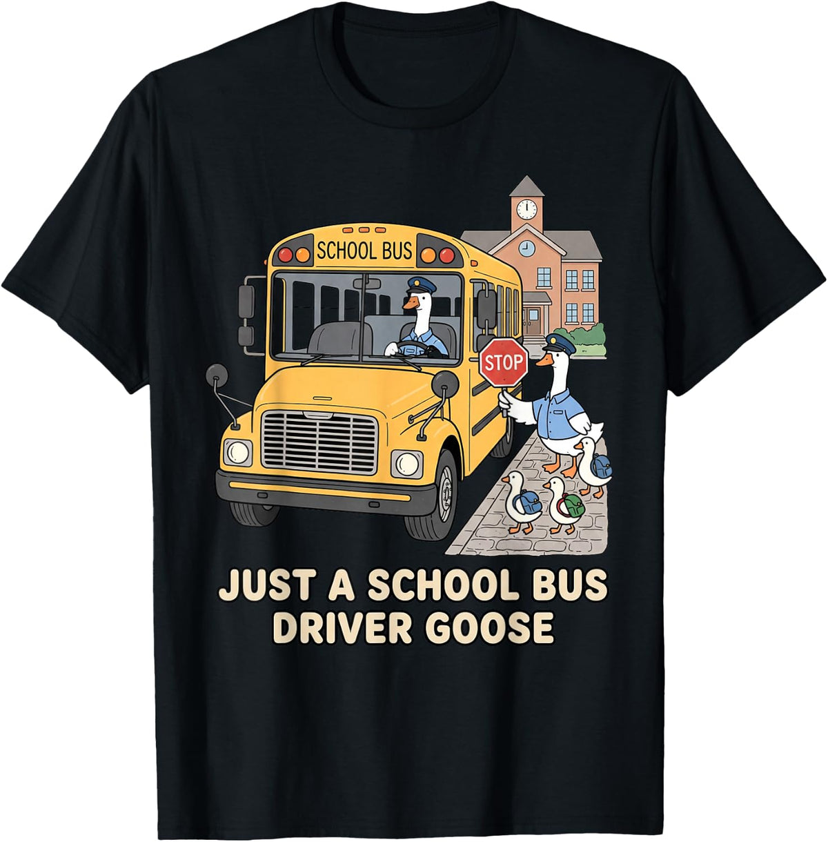 School Bus Driver Goose Teacher Student Kids School Bus T-Shirt - Black