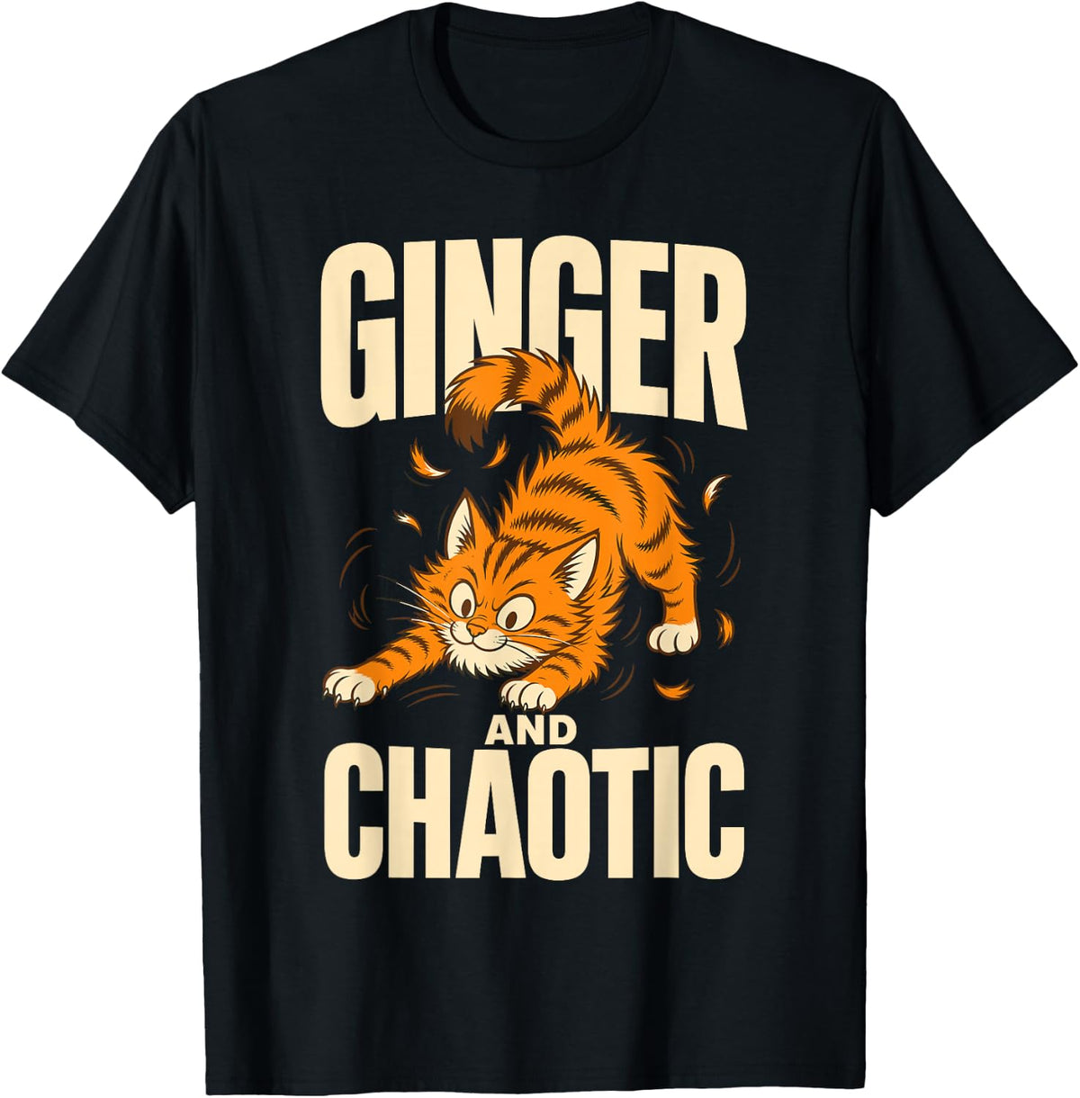 Ginger and Chaotic Orange Cat T-Shirt - Black