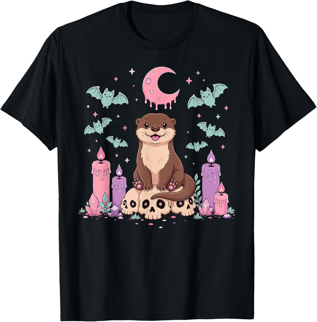 Otter Lover Animal Kawaii Pastel Goth T-Shirt - Black