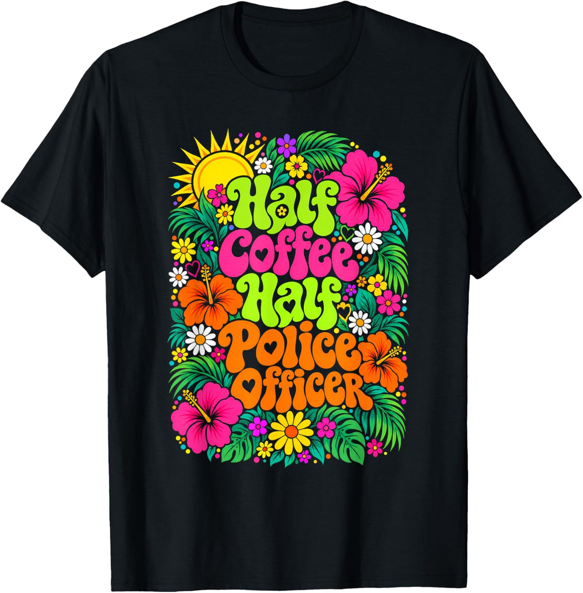 Half Coffee Half Police Officer T-Shirt - Black