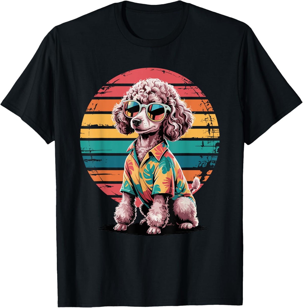 Poodle Sunglasses Hawaiian Beach Summer Poodles T-Shirt - Black