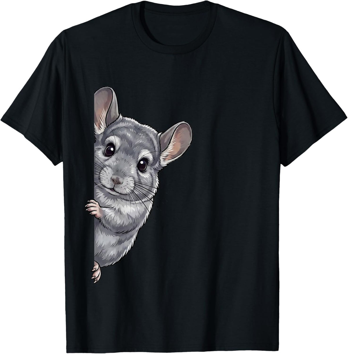 Funny Chinchilla Peeking from Side Wildlife Animal T-Shirt - Black