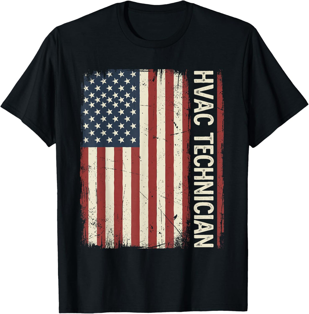 US American Flag HVAC Technician Tech Installer Tee T-Shirt - Black