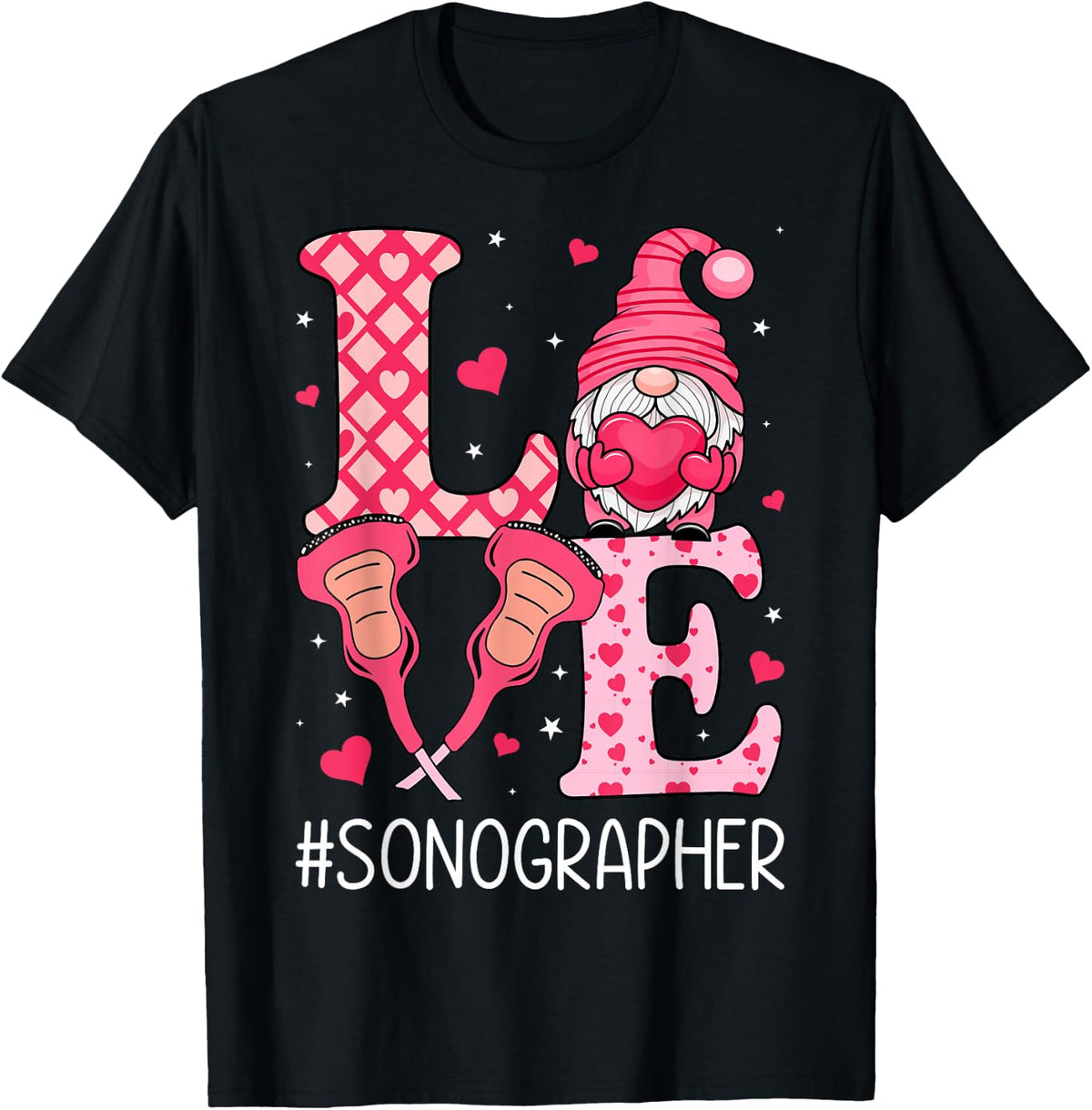 Love Sonographer Ultrasound Tech Valentine’s Day T-Shirt - Black
