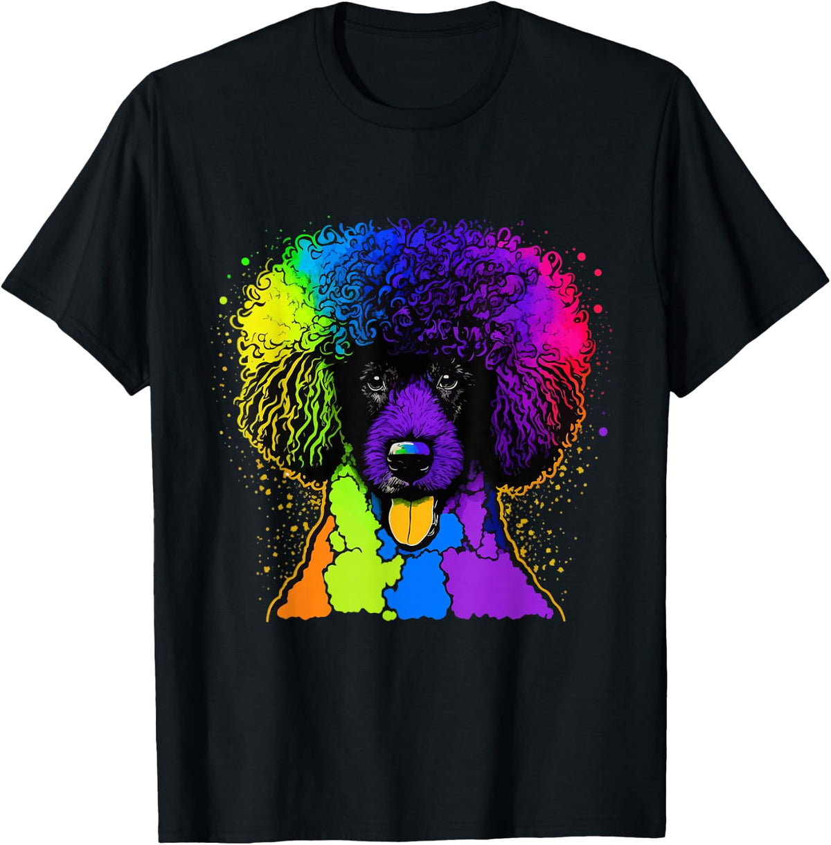 Poodle Dog Afro Colorful Watercolor Pop Art Tie Dye T-Shirt - Black