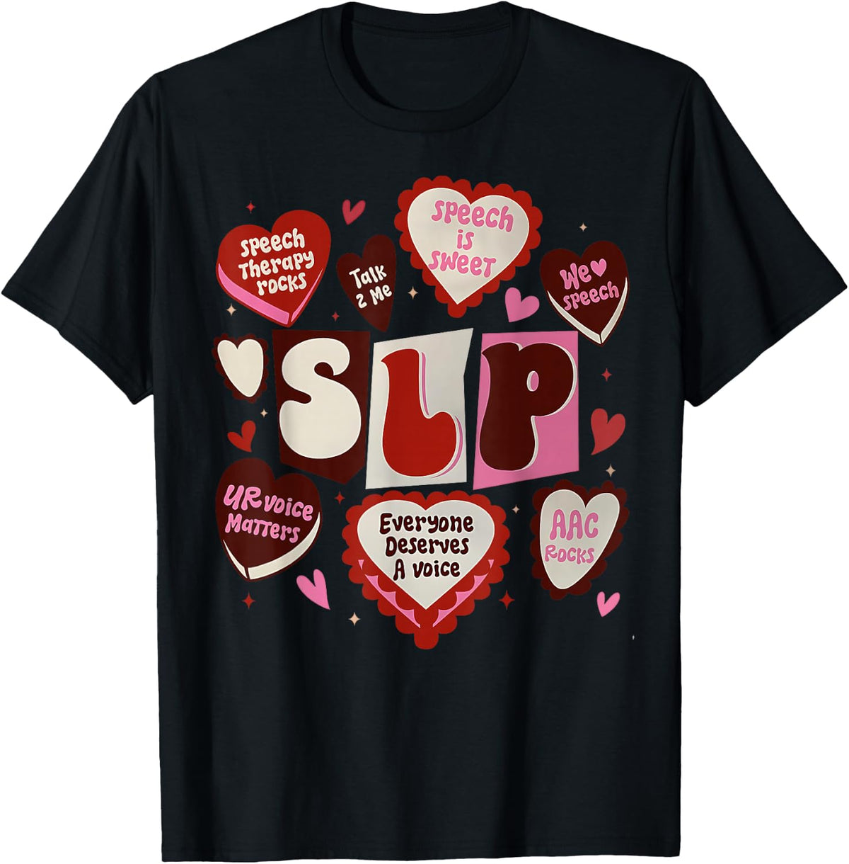 Speech Language Pathologist Valentines Day SLP Therapy T-Shirt - Black